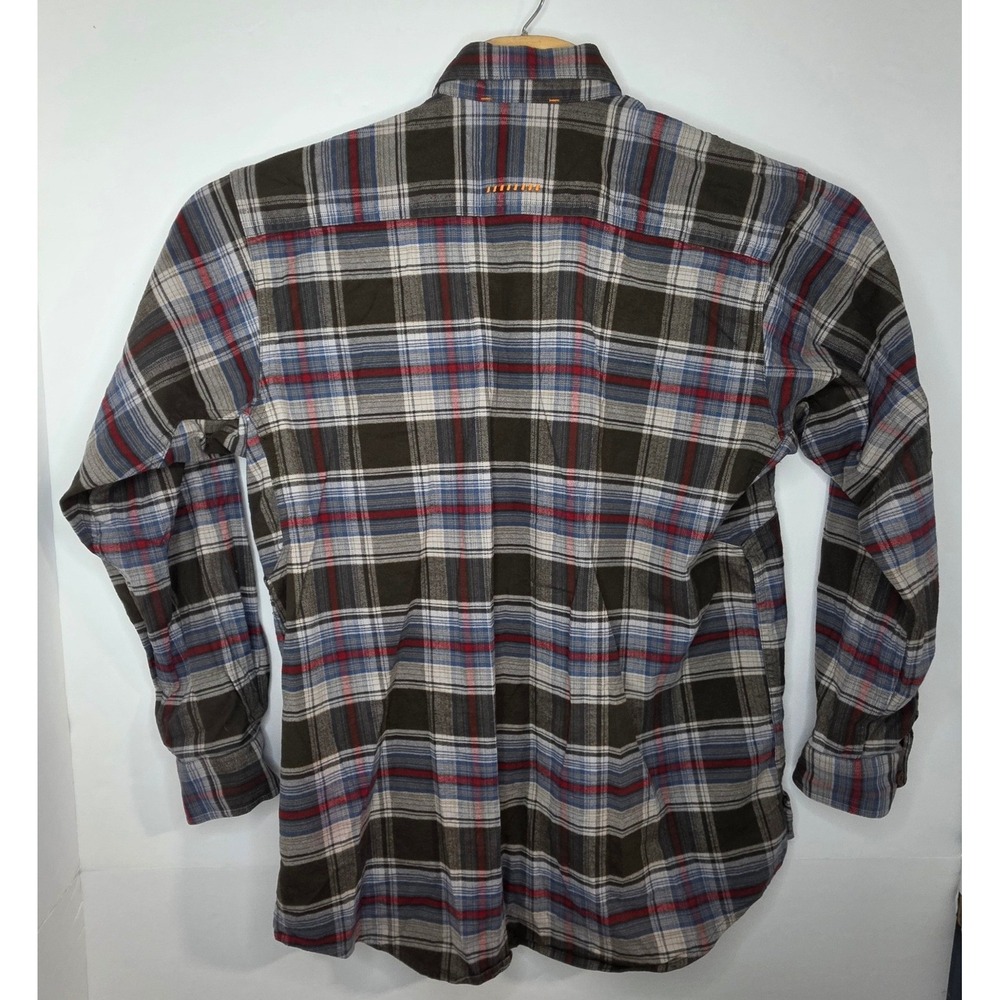 Ariat Rebar Mens Medium Plaid Flannel Work Shirt Olive Red Blue Button Down - Picture 3 of 10